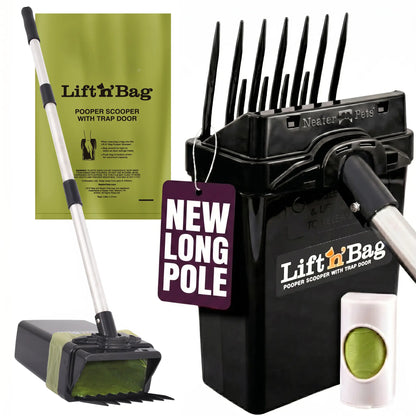 Revolutionize Dog Cleanup with the Neater Pets Lift N' Bag Pooper Scooper - Now with a 31" Extended Pole for Effortless One-Handed Use and Eco-Friendly Extra-Large Bags!