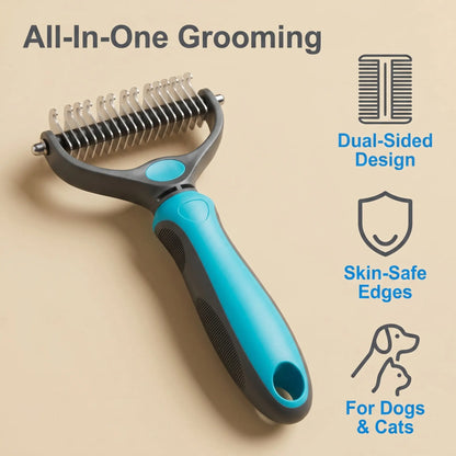 Universal Detangling Comb for Dogs - Double-Sided Stainless Steel Grooming Tool for Effortless Coat Care & Shedding Removal