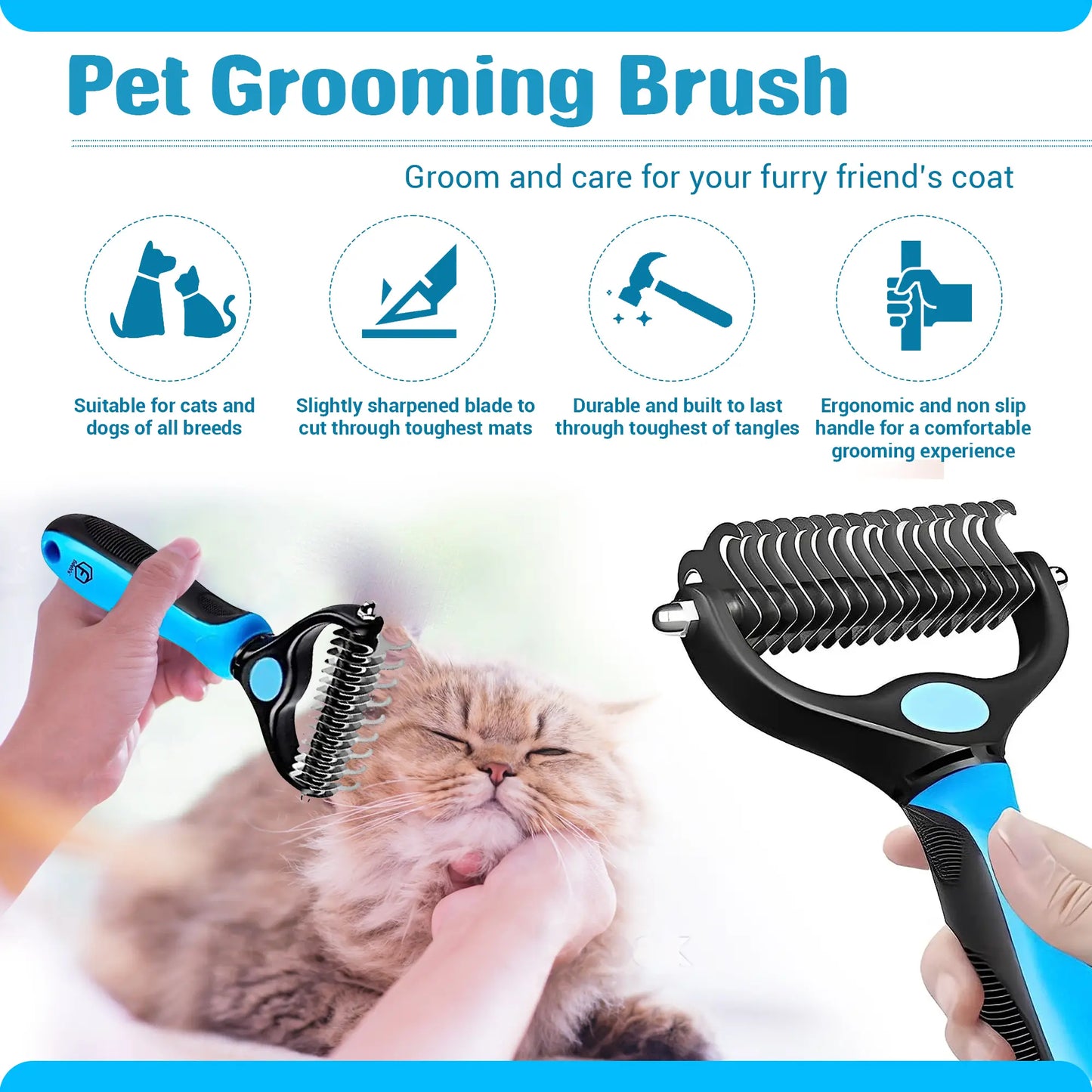 FIDEH’s Ultimate 4-In-1 Pet Grooming Set: Hair Remover Brush, Double-Sided Shedding Comb, Nail Clippers & Adjustable Collar for Dogs and Cats - Perfect for Medium Pets (4 Pcs in Pink)