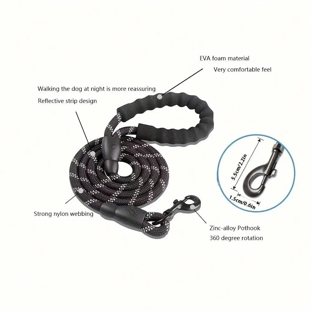 Ultimate Heavy Duty No-Pull Dog Leash for Large Dogs - Chew Resistant Reflective Rope Lead with Comfortable Padded Handle for Safe Outdoor Training