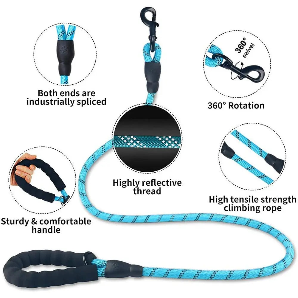 Ultimate Heavy Duty No-Pull Dog Leash for Large Dogs - Chew Resistant Reflective Rope Lead with Comfortable Padded Handle for Safe Outdoor Training