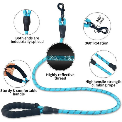 Ultimate Heavy Duty No-Pull Dog Leash for Large Dogs - Chew Resistant Reflective Rope Lead with Comfortable Padded Handle for Safe Outdoor Training