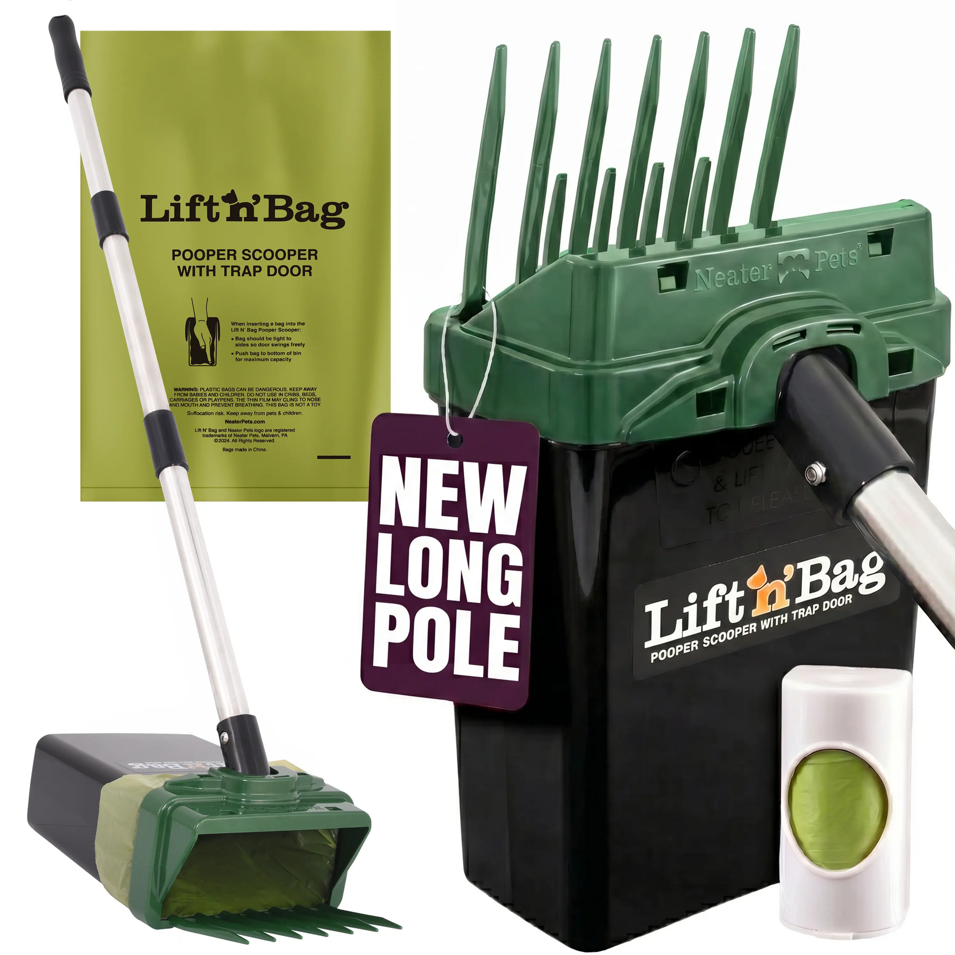 Revolutionize Dog Cleanup with the Neater Pets Lift N' Bag Pooper Scooper - Now with a 31" Extended Pole for Effortless One-Handed Use and Eco-Friendly Extra-Large Bags!