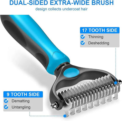 Universal Detangling Comb for Dogs - Double-Sided Stainless Steel Grooming Tool for Effortless Coat Care & Shedding Removal